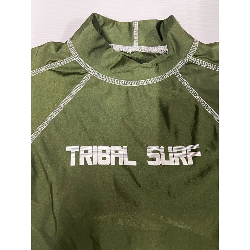 Tribal Surf Sunspecs Rash Guard Shirt Large Spf 50+ Nylon Spandex Olive Green LG
